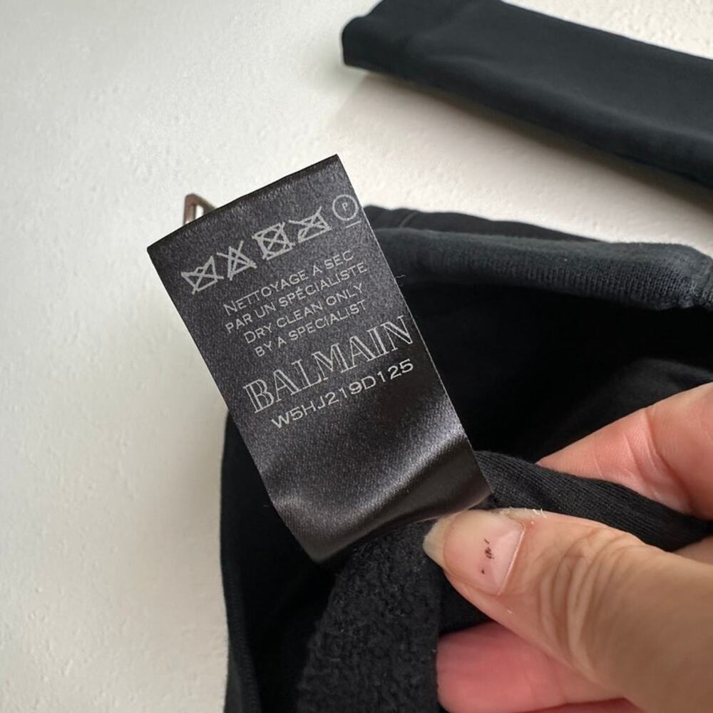 FUC Balmain Black Moto Hoodie Jacket Quilted Leather Shoulder Zip Sweatshirt M - Picture 11 of 15